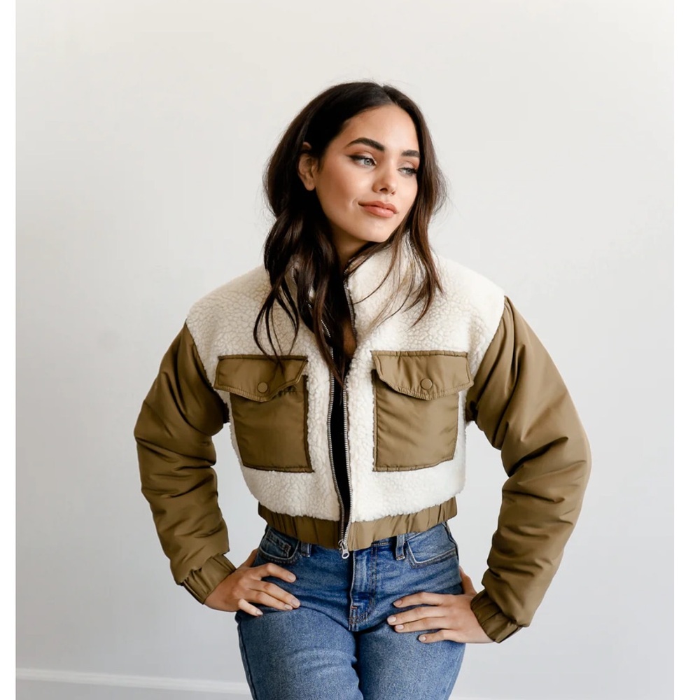Colorblock Faux Shearling Jacket
